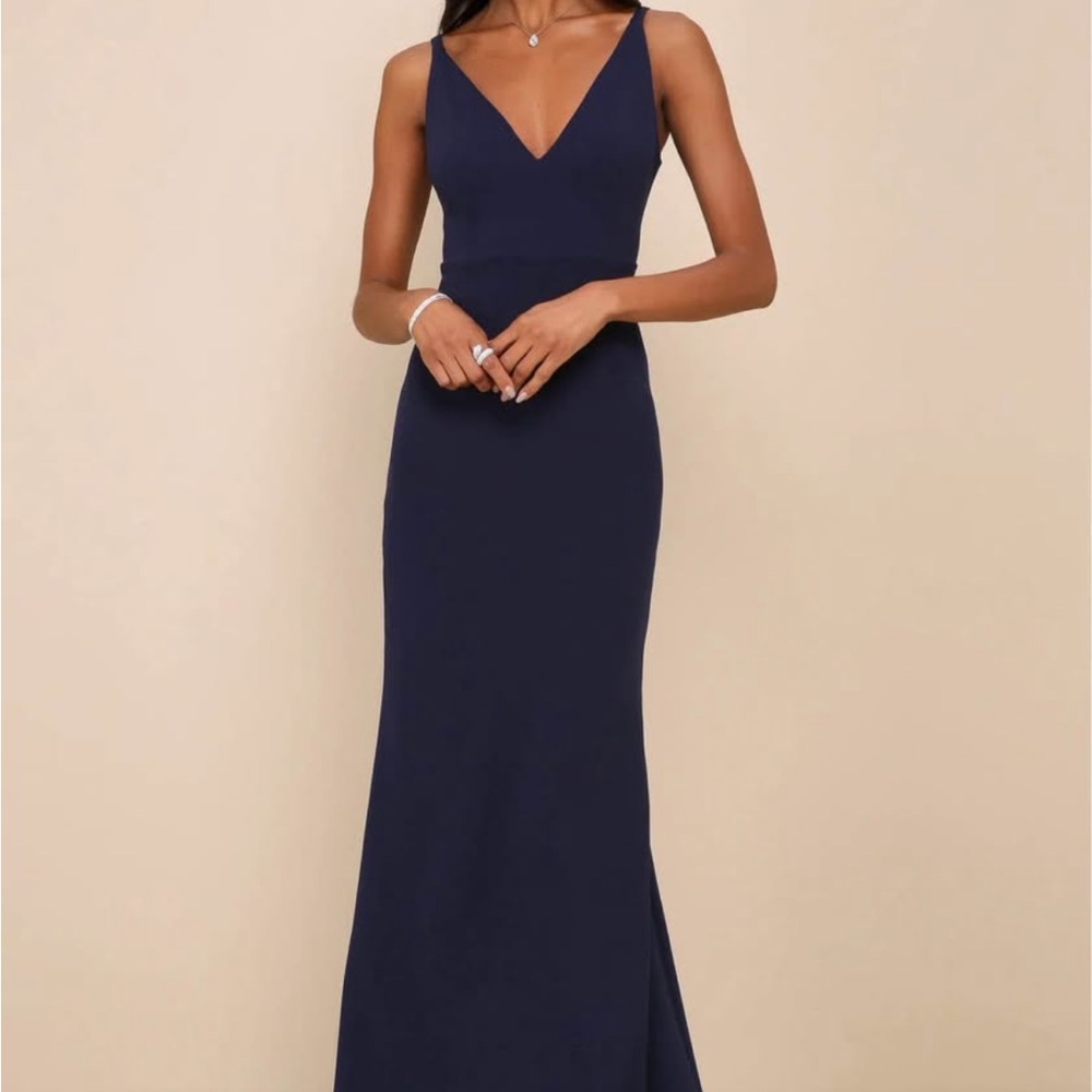 Lulus Elegant Navy Blue Sleeveless Gown